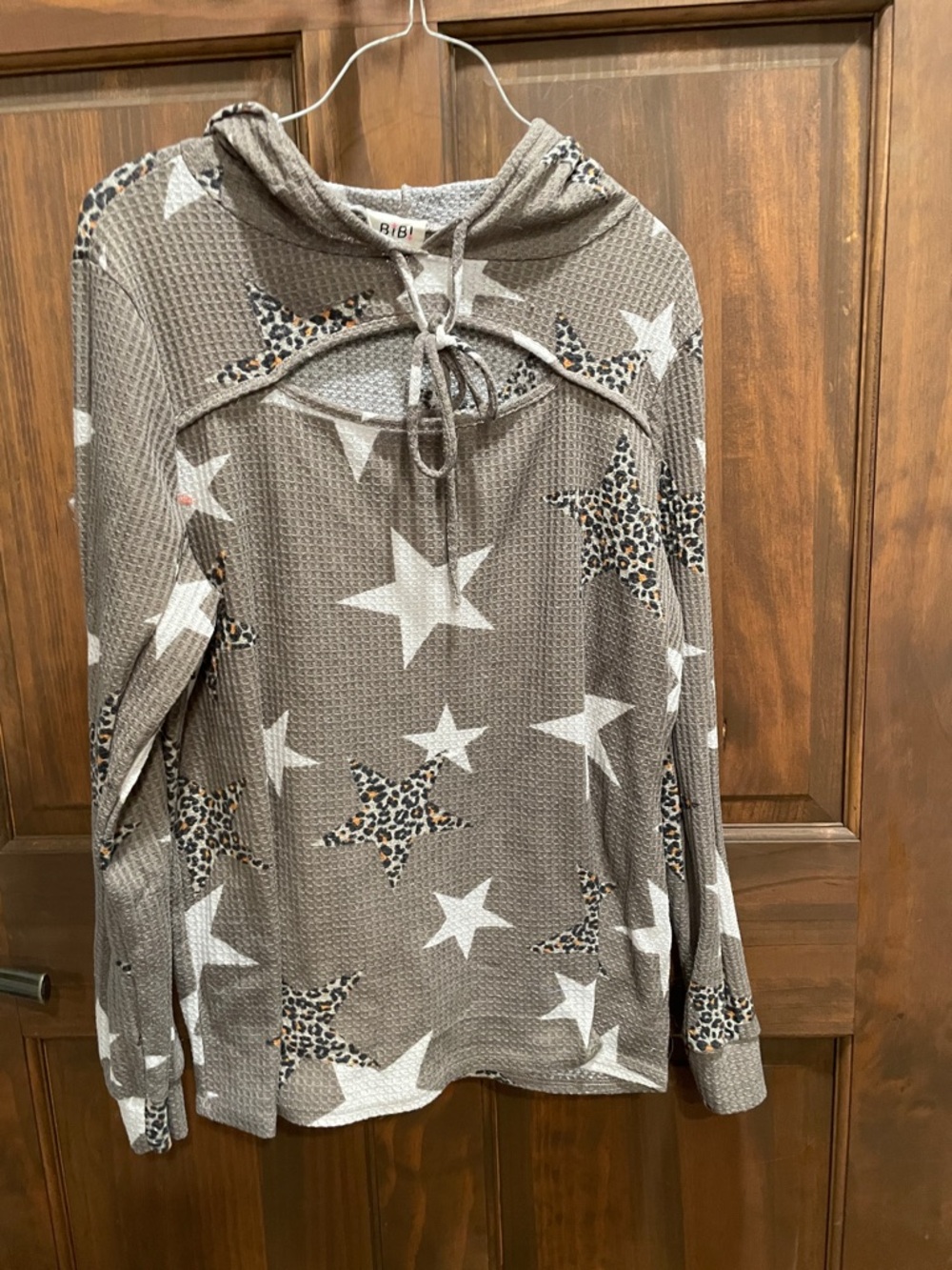 BiBi Taupe Star & Leopard Accent Waffle Hoodie